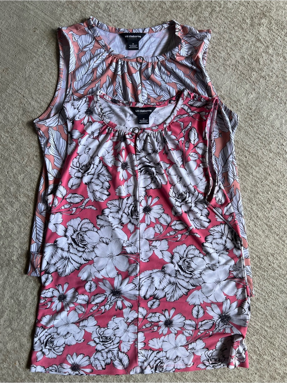 Liz Claiborne Women's Floral Print Sleeveless Top Bundle - Pink/Peach - Medium